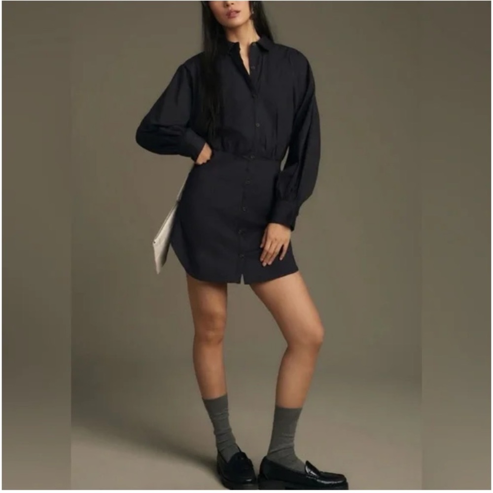 Anthropologie Maeve Long Sleeve Poplin Mini Shirt Dress